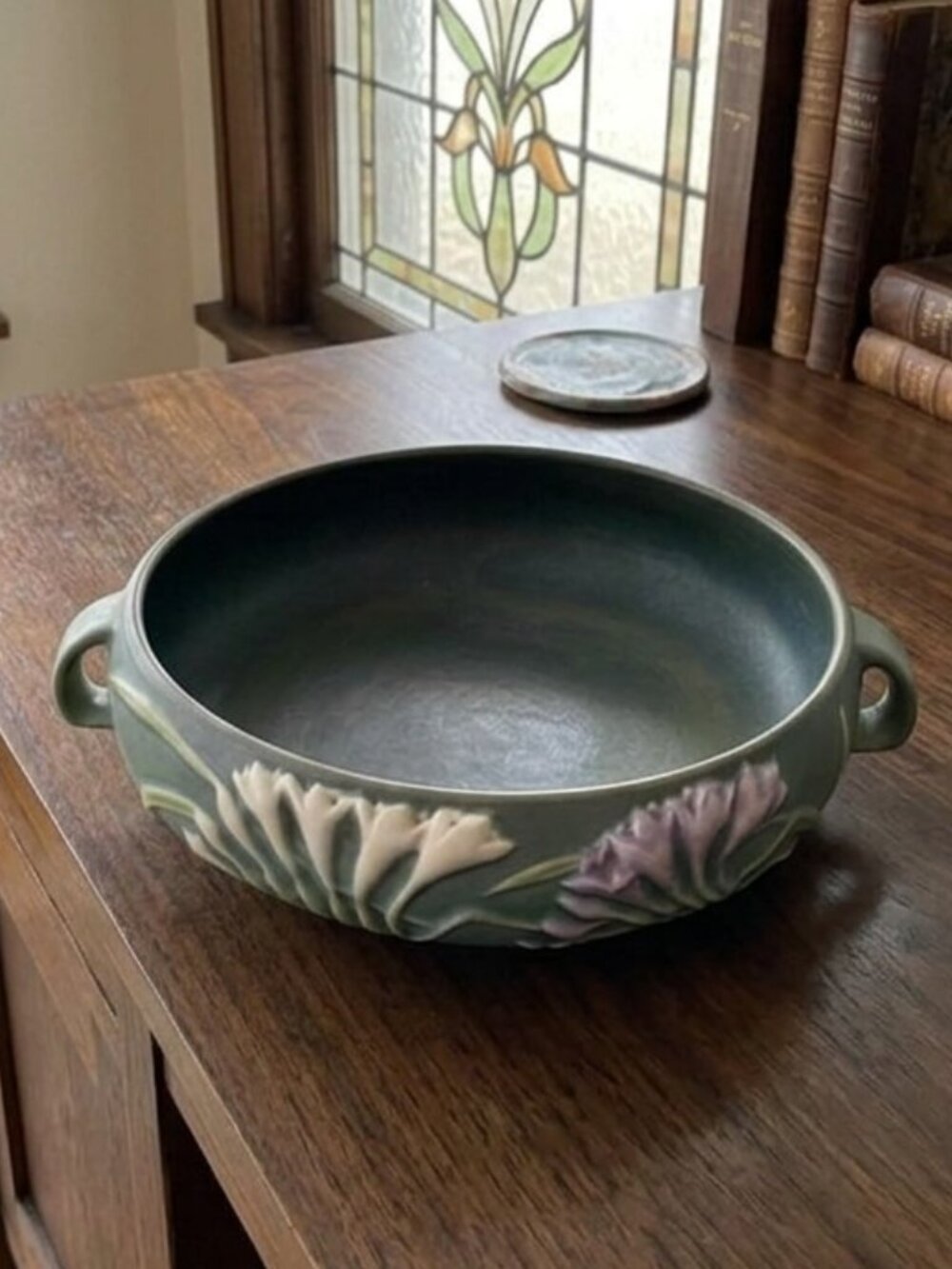 Vintage Roseville USA Freesia Pottery Bowl Double Handled